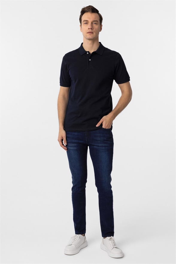 Lacivert Regular Armürlü Polo Yaka Tişört
