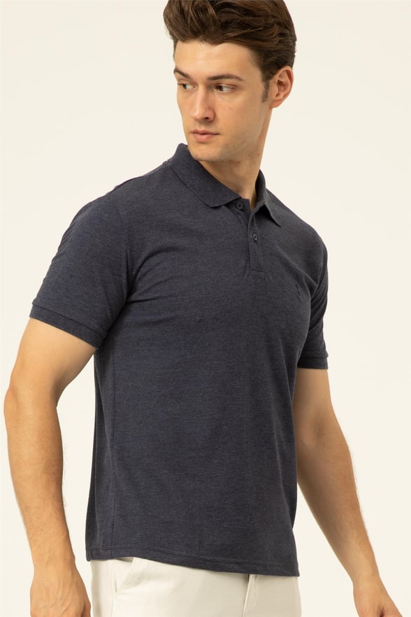 Lacivert Regular Armürlü Polo Yaka  Tişört