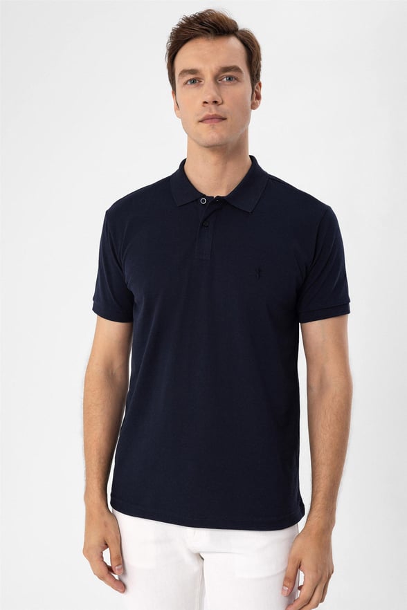 Lacivert Regular Armürlü Polo Yaka  Tişört