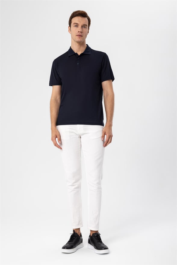 Lacivert Regular Armürlü Polo Yaka  Tişört