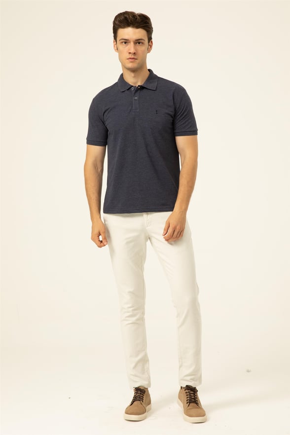 Lacivert Regular Armürlü Polo Yaka  Tişört