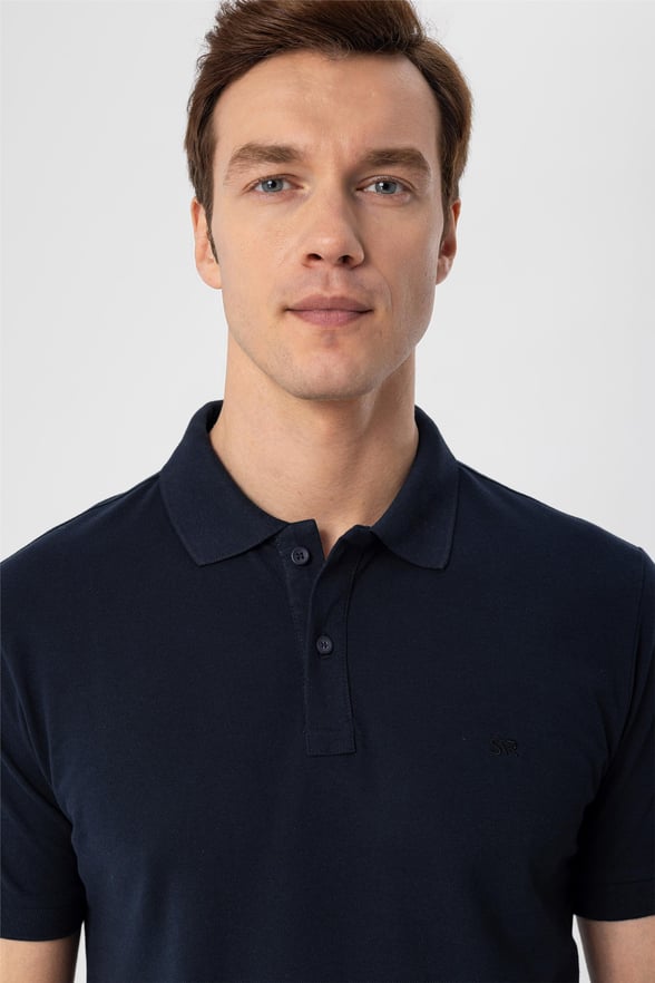 Lacivert Regular Armürlü Polo Yaka  Tişört