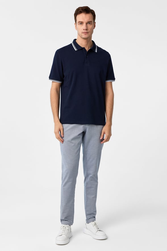 Lacivert Regular Armürlü Polo Yaka Tişört