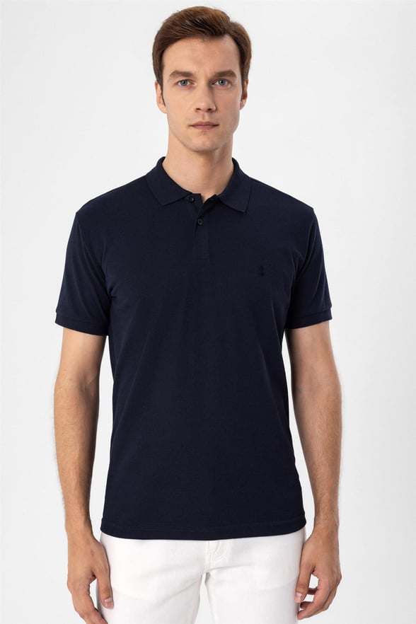 Lacivert Regular Armürlü Polo Yaka  Tişört