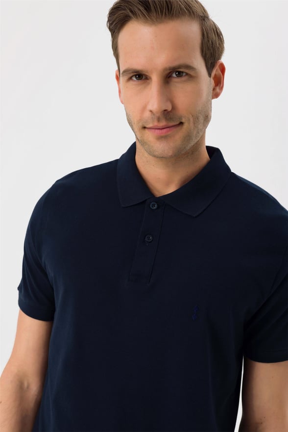 Lacivert Regular Armürlü Polo Yaka  Tişört