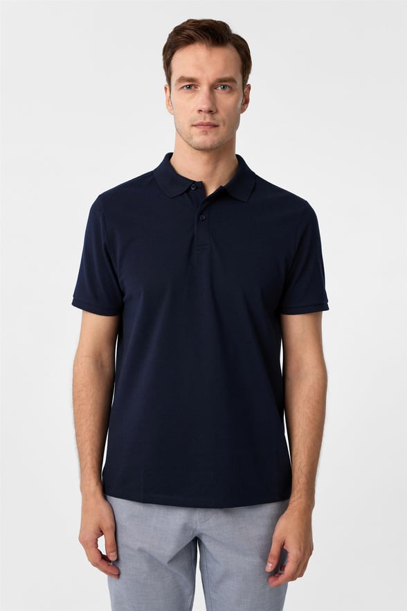 Lacivert Regular Armürlü Polo Yaka Tişört