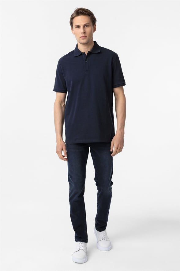 Lacivert Regular Armürlü Polo Yaka Tişört