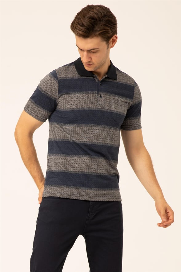 Lacivert Regular Armürlü Polo Yaka  Tişört