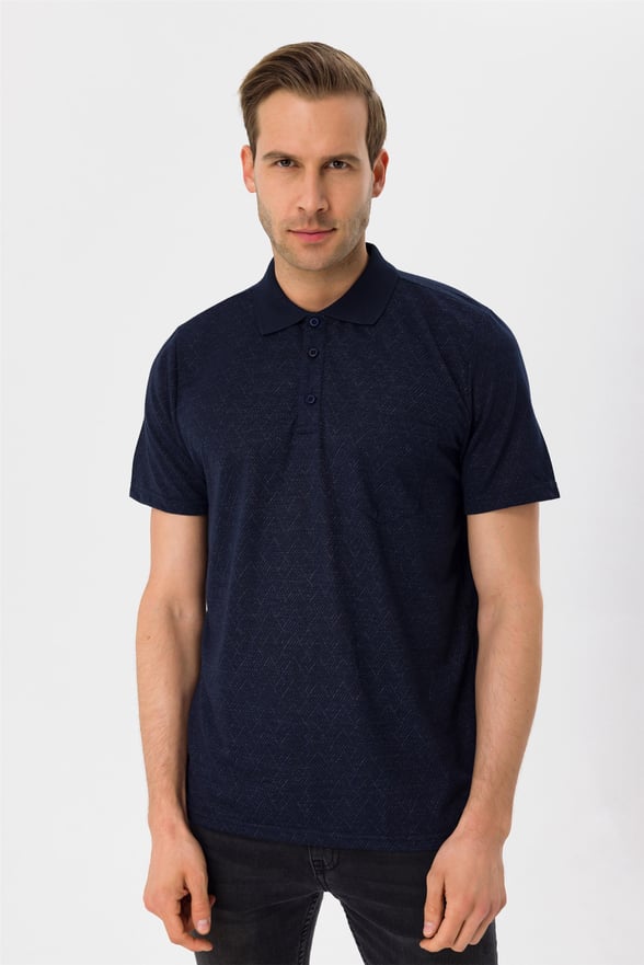 Lacivert Regular Armürlü Polo Yaka  Tişört
