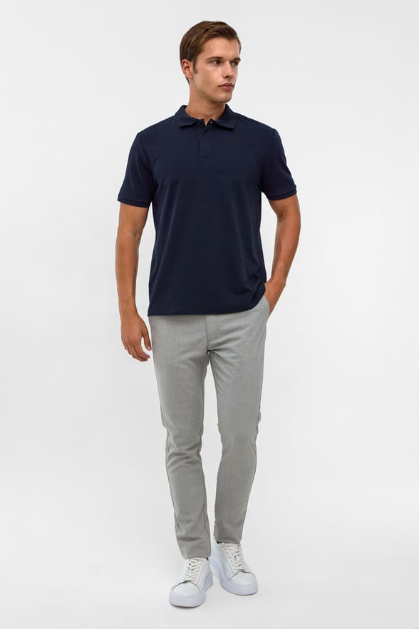 Lacivert Regular Armürlü Polo Yaka Tişört