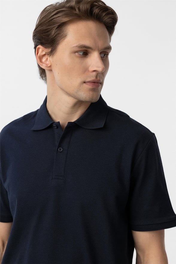 Lacivert Regular Armürlü Polo Yaka Tişört