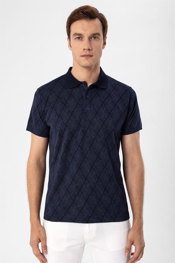 Lacivert Regular Armürlü Polo Yaka  Tişört