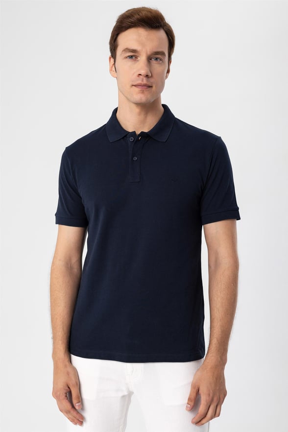Lacivert Regular Armürlü Polo Yaka  Tişört