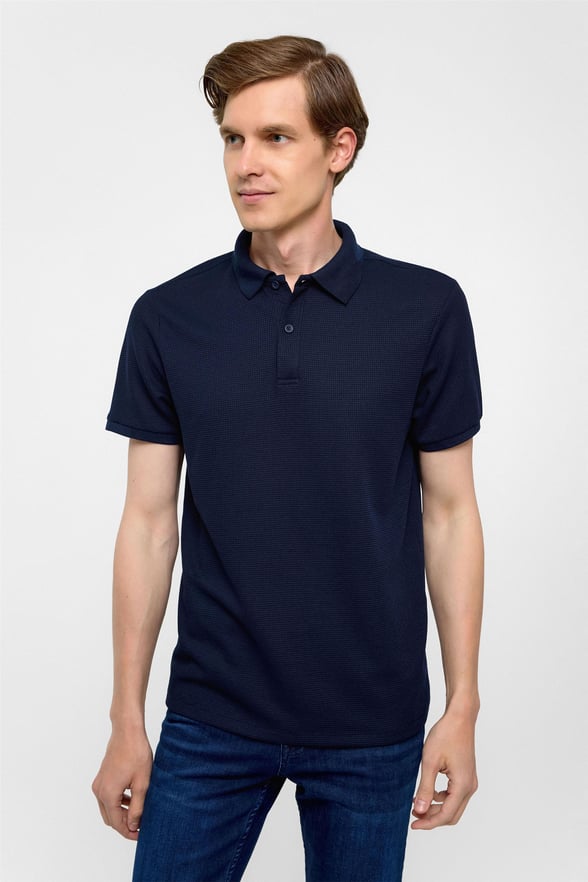Lacivert Regular Armürlü Polo Yaka Tişört