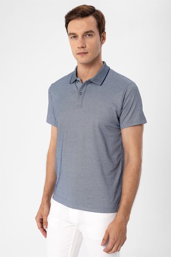 Lacivert Regular Armürlü Polo Yaka  Tişört