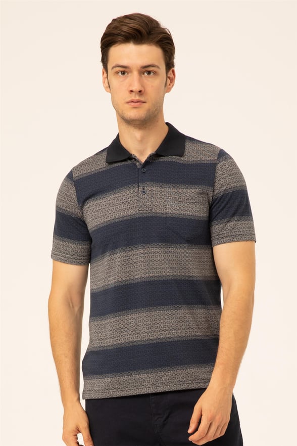 Lacivert Regular Armürlü Polo Yaka  Tişört