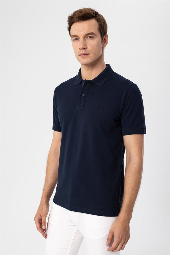 Lacivert Regular Armürlü Polo Yaka  Tişört