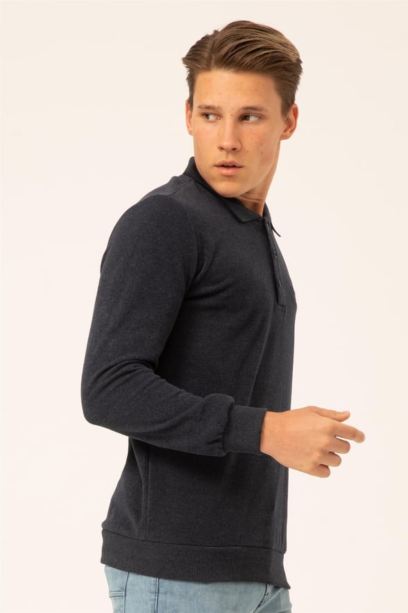 Lacivert Regular Armürlü Polo Yaka  Triko