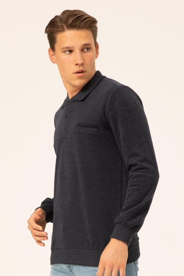 Lacivert Regular Armürlü Polo Yaka  Triko