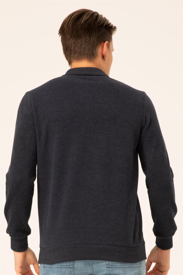 Lacivert Regular Armürlü Polo Yaka  Triko