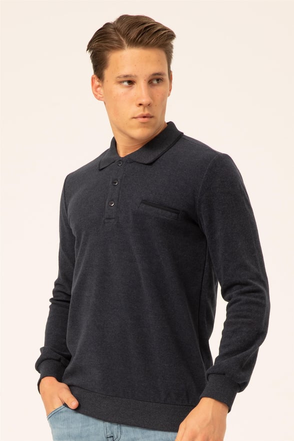 Lacivert Regular Armürlü Polo Yaka  Triko