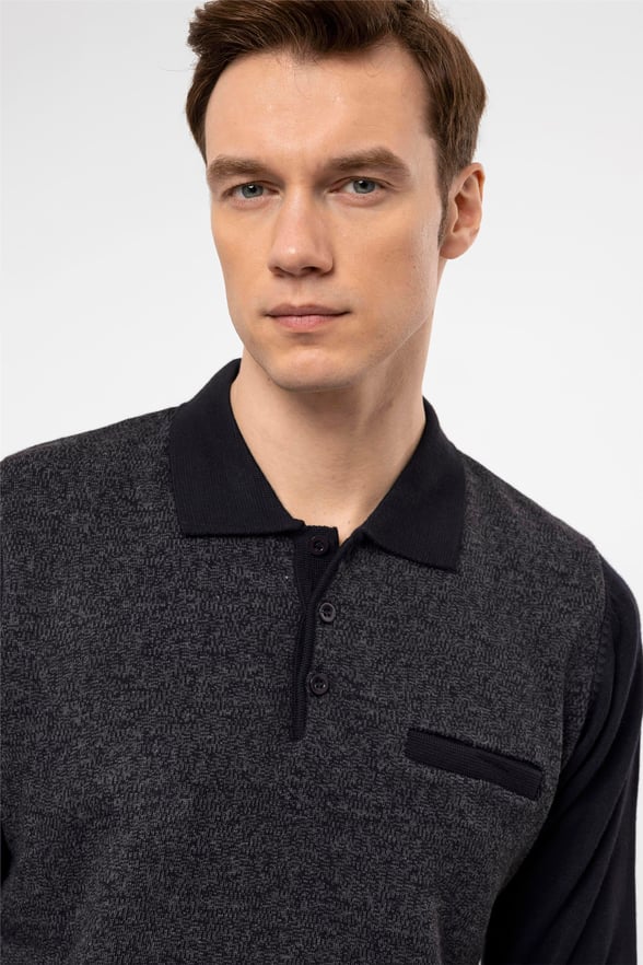 Lacivert Regular Armürlü Polo Yaka  Triko