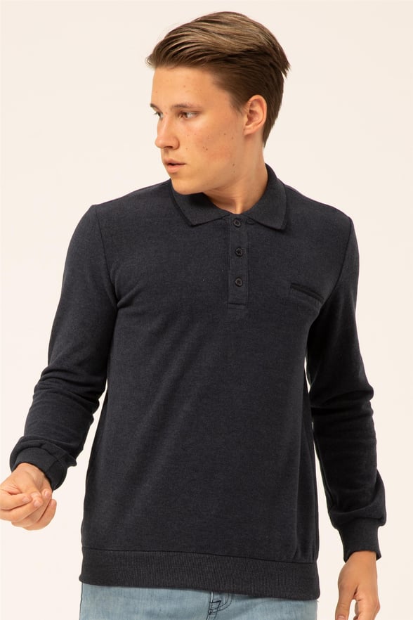 Lacivert Regular Armürlü Polo Yaka  Triko