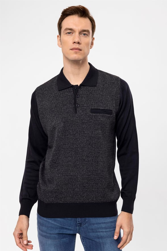 Lacivert Regular Armürlü Polo Yaka  Triko