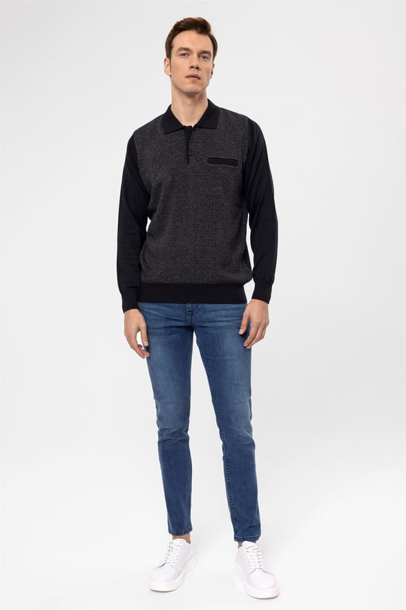 Lacivert Regular Armürlü Polo Yaka  Triko