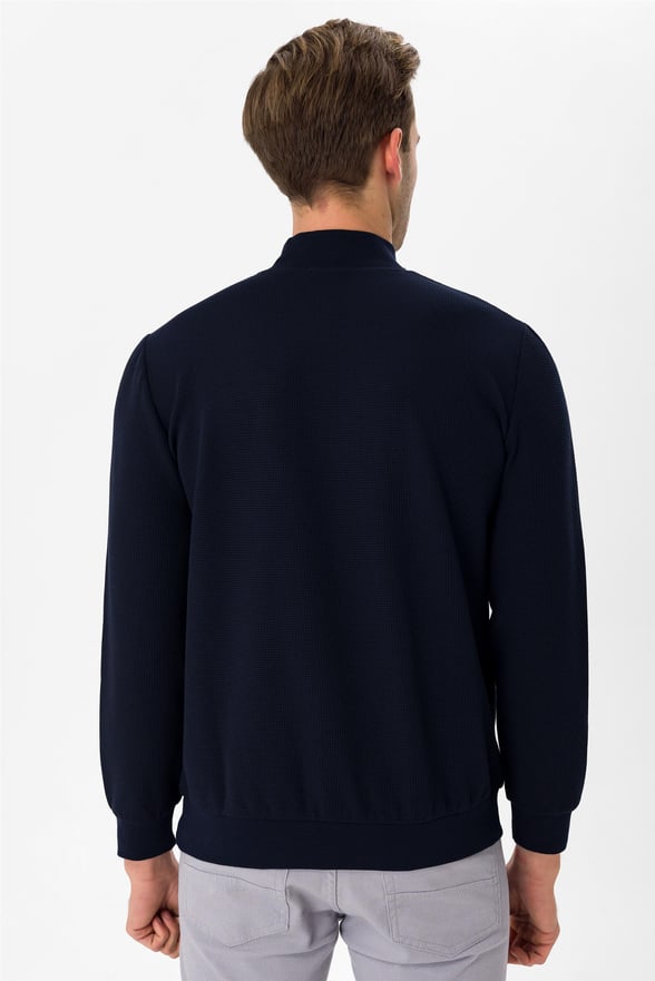 Lacivert Regular Armürlü Yarım Balıkçı Yaka  Sweatshirt