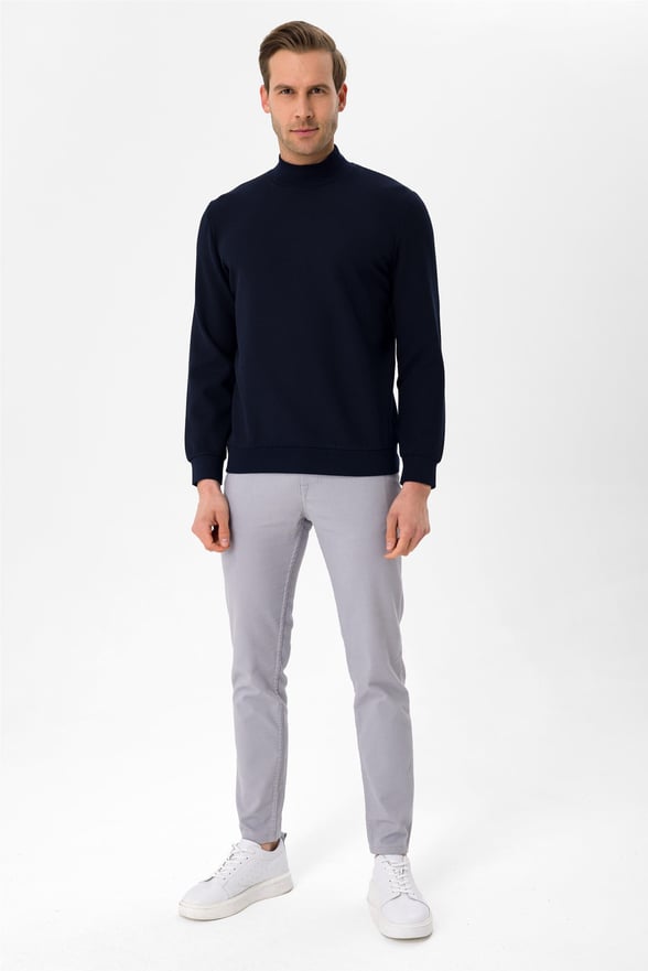 Lacivert Regular Armürlü Yarım Balıkçı Yaka  Sweatshirt