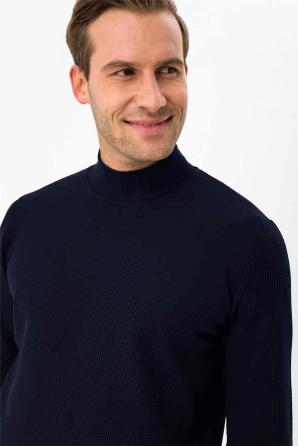 Lacivert Regular Armürlü Yarım Balıkçı Yaka  Sweatshirt