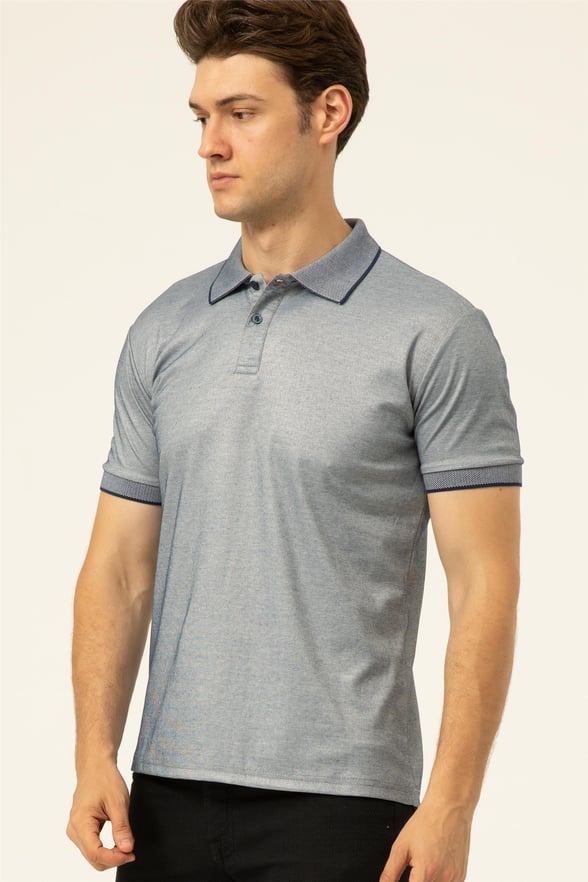 Lacivert Regular Baskılı Polo Yaka  Tişört