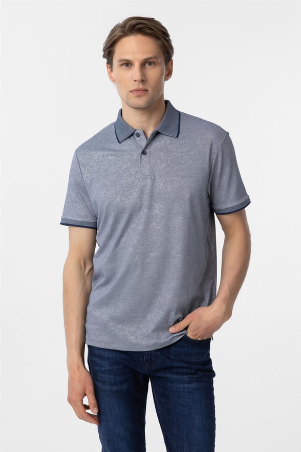 Lacivert Regular Baskılı Polo Yaka Tişört