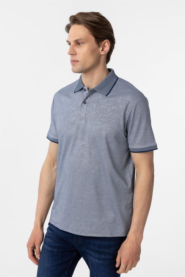 Lacivert Regular Baskılı Polo Yaka Tişört