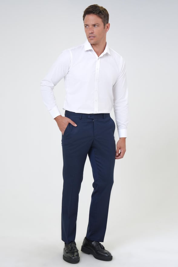 Lacivert Regular Desenli Kumaş Pantolon
