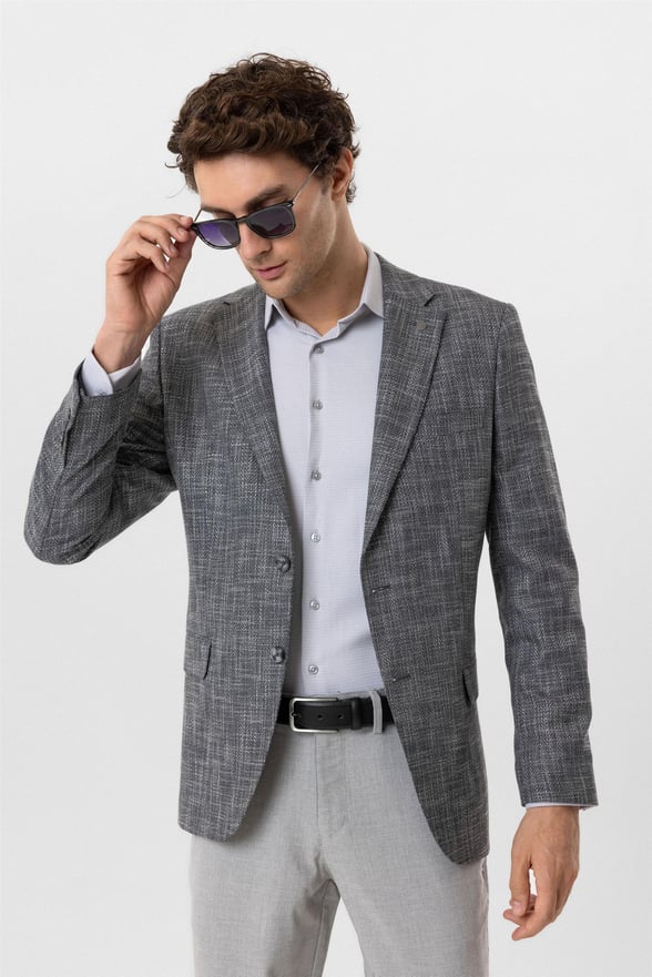 Lacivert Regular Desenli Mono Yaka 6 Drop Ceket