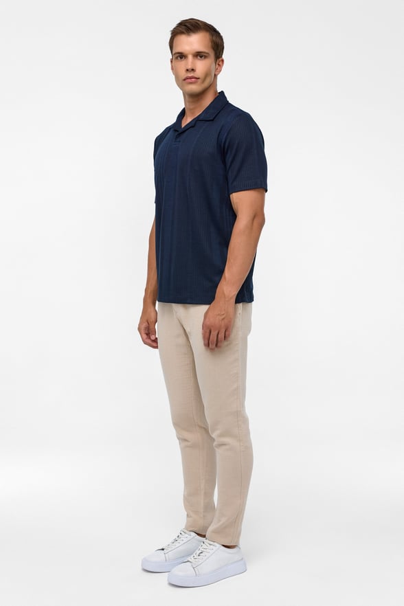 Lacivert Regular Desenli Polo Yaka Tişört