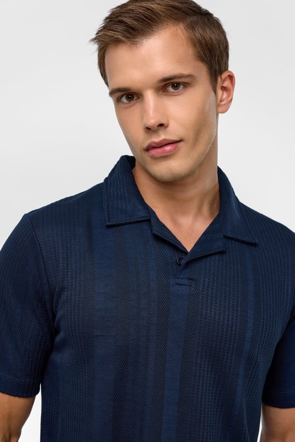 Lacivert Regular Desenli Polo Yaka Tişört
