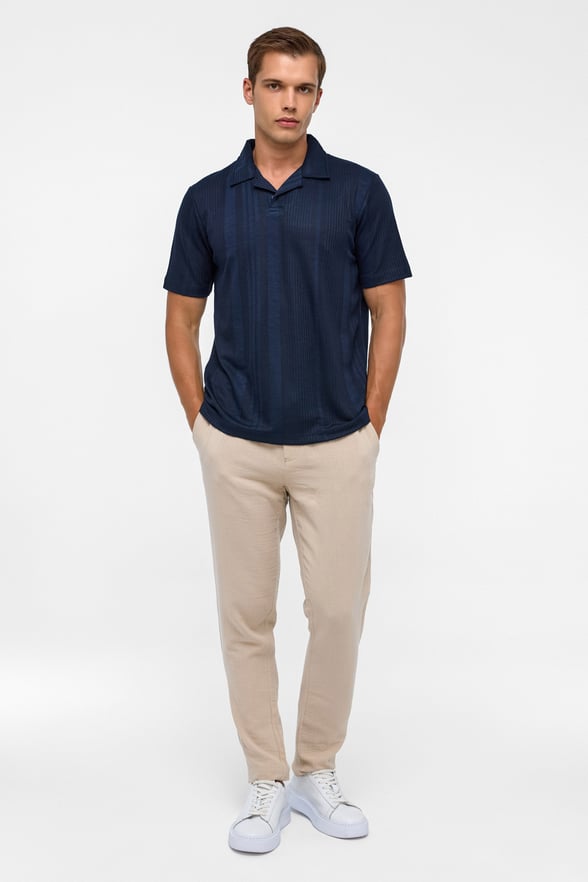 Lacivert Regular Desenli Polo Yaka Tişört