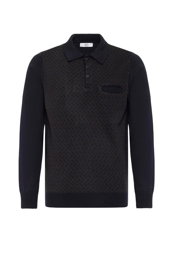 Lacivert Regular Desenli Polo Yaka Triko
