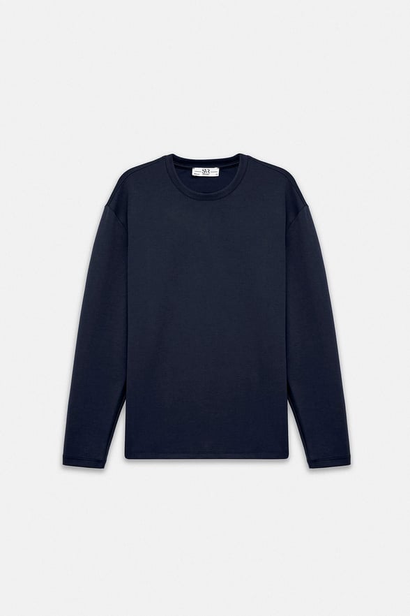 Lacivert Regular Düz Baskısız İnterlok Bisiklet Yaka Cepsiz Sweatshirt