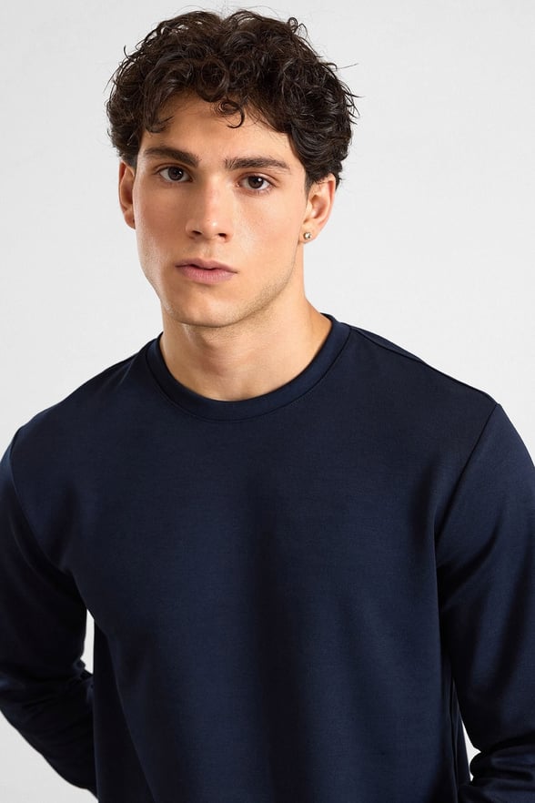 Lacivert Regular Düz Baskısız İnterlok Bisiklet Yaka Cepsiz Sweatshirt
