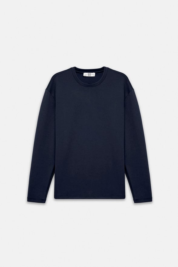 Lacivert Regular Düz Baskısız İnterlok Bisiklet Yaka Cepsiz Sweatshirt