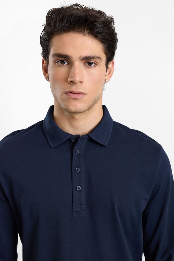 Lacivert Regular Düz Baskısız Süprem Düğmeli Polo Yaka Cepsiz Sweatshirt