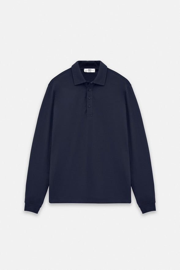 Lacivert Regular Düz Baskısız Süprem Düğmeli Polo Yaka Cepsiz Sweatshirt