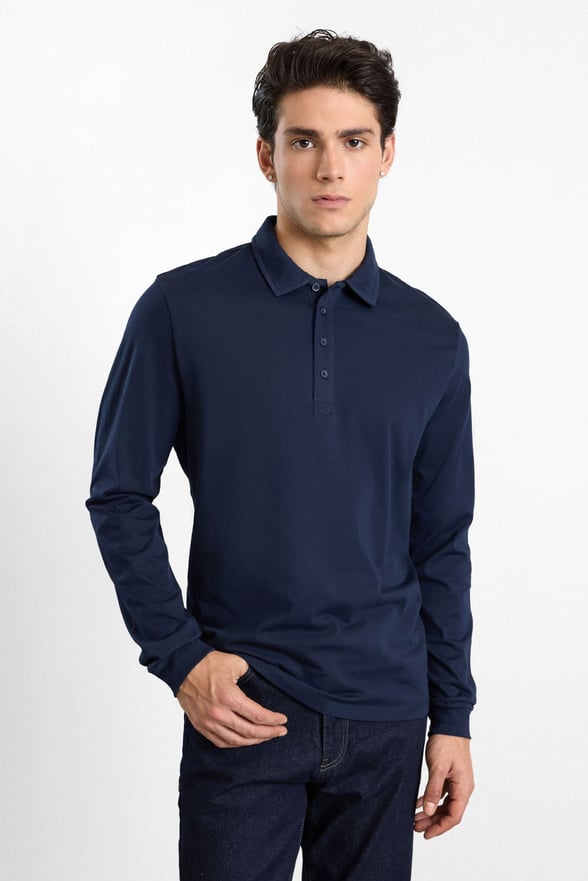 Lacivert Regular Düz Baskısız Süprem Düğmeli Polo Yaka Cepsiz Sweatshirt