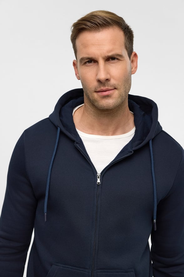 Lacivert Regular Düz Bisiklet Yaka Fermuarlı Sweatshirt
