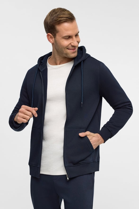 Lacivert Regular Düz Bisiklet Yaka Fermuarlı Sweatshirt