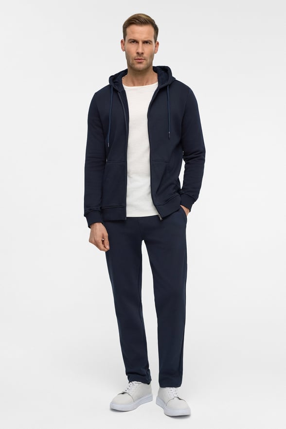 Lacivert Regular Düz Bisiklet Yaka Fermuarlı Sweatshirt